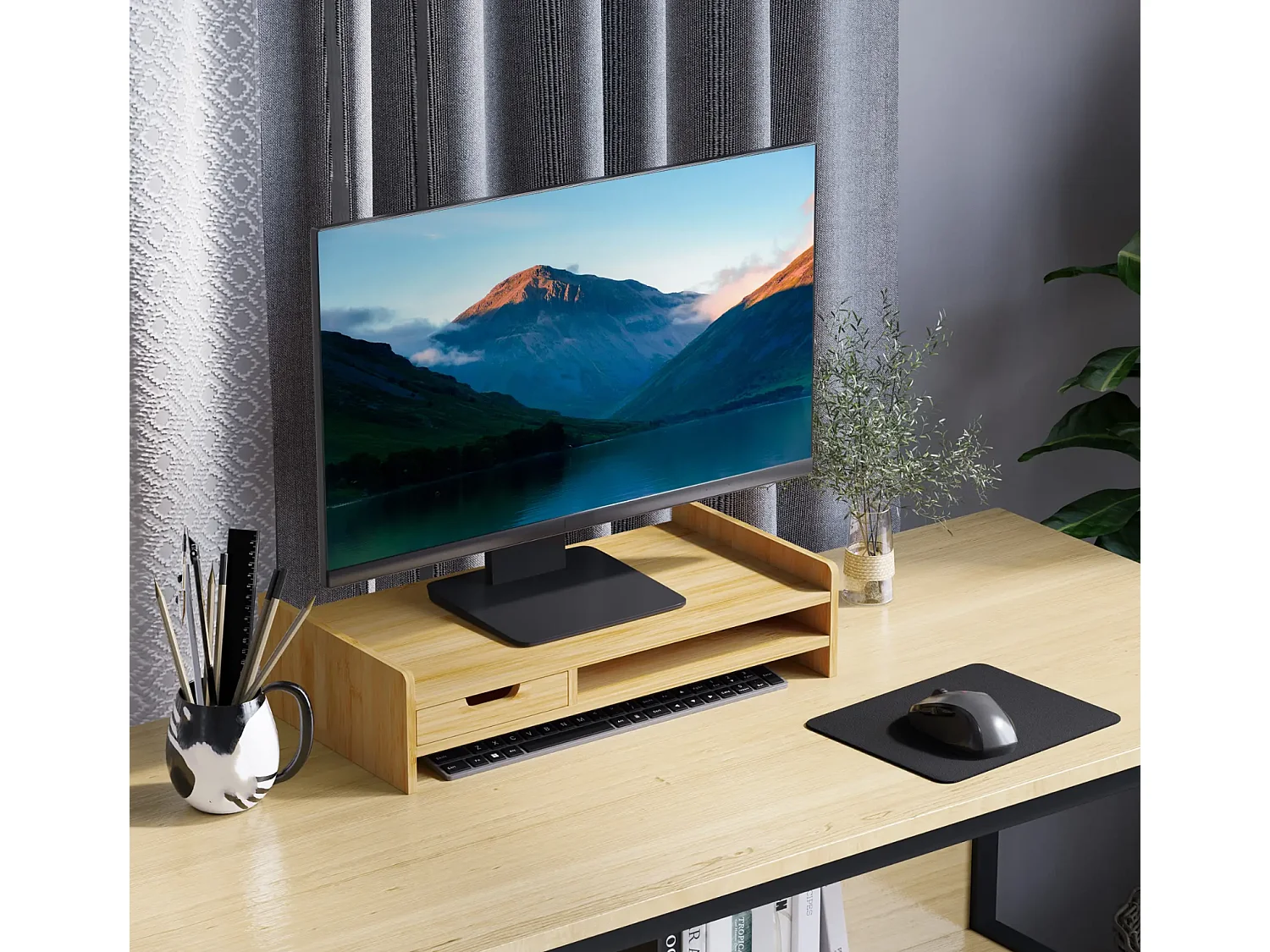 Monitorständer mit Schublade, Bildschirmerhöhung Monitor Ständer Bildschirmständer für PC 49 x 25,5 x 11,5cm