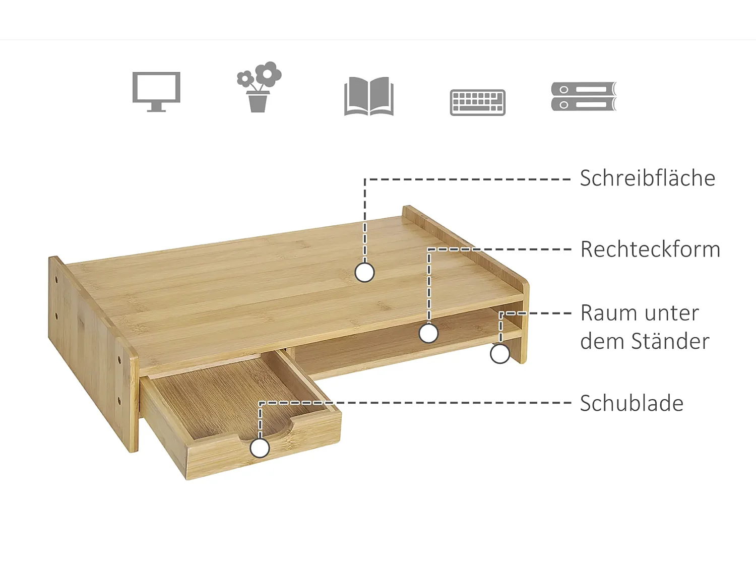 Monitorständer mit Schublade, Bildschirmerhöhung Monitor Ständer Bildschirmständer für PC 49 x 25,5 x 11,5cm