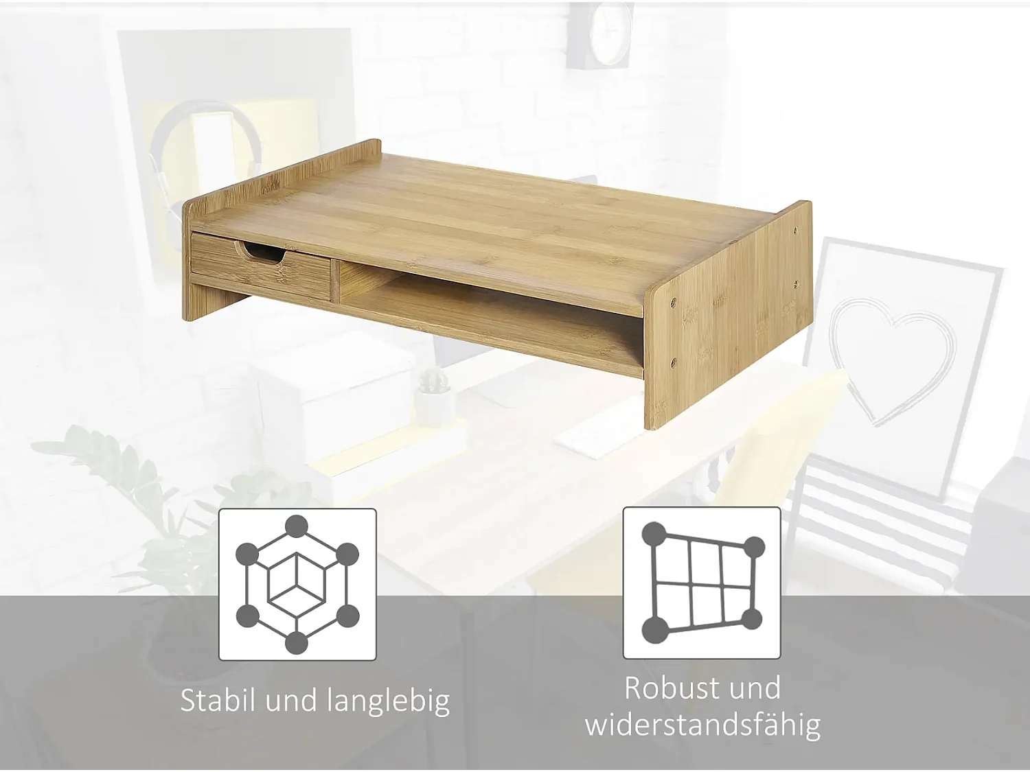 Monitorständer mit Schublade, Bildschirmerhöhung Monitor Ständer Bildschirmständer für PC 49 x 25,5 x 11,5cm