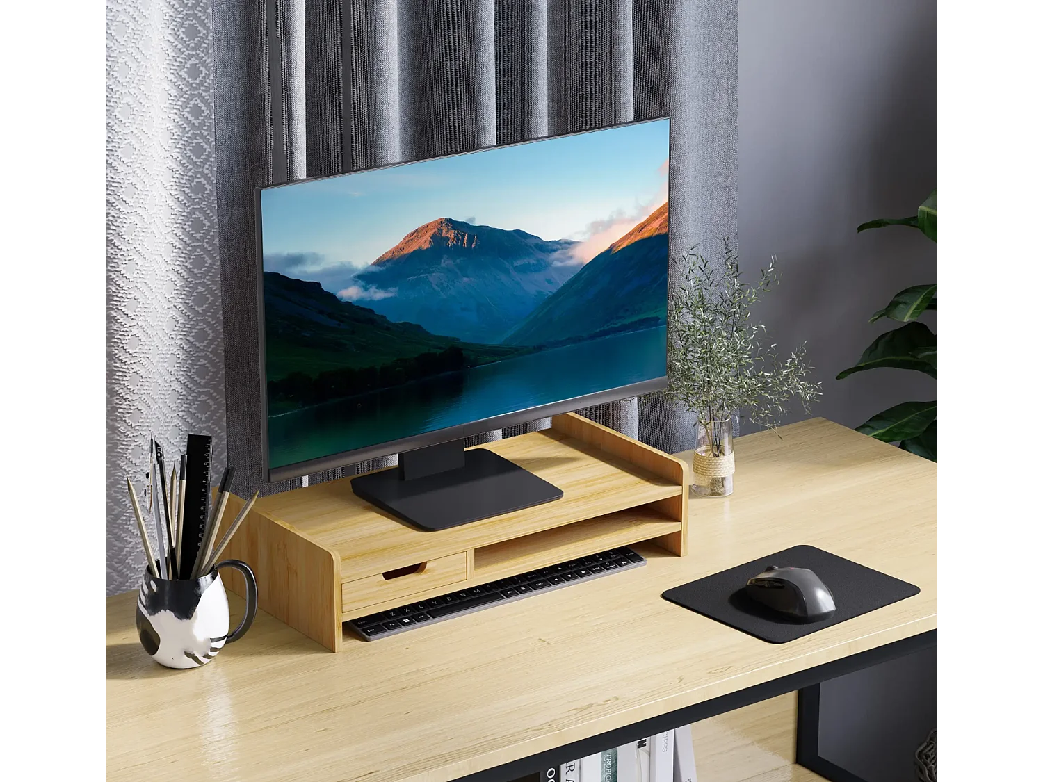 Monitorständer mit Schublade, Bildschirmerhöhung Monitor Ständer Bildschirmständer für PC 49 x 25,5 x 11,5cm