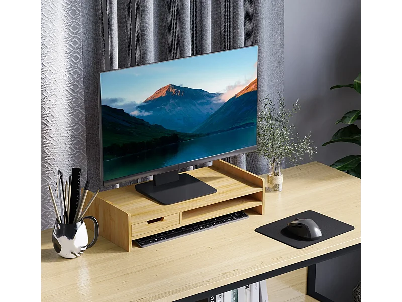 Monitorständer mit Schublade, Bildschirmerhöhung Monitor Ständer Bildschirmständer für PC 49 x 25,5 x 11,5cm