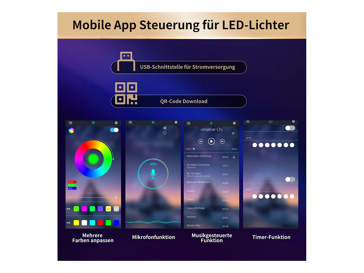 Hochwertiger Hochschrank mit LED-Beleuchtung+App-Steuerung,Standvitrine mit 4 Türen+3 Schubladen,Küchenvitrine mit Musik-Lichtfunktion+Kippschutz