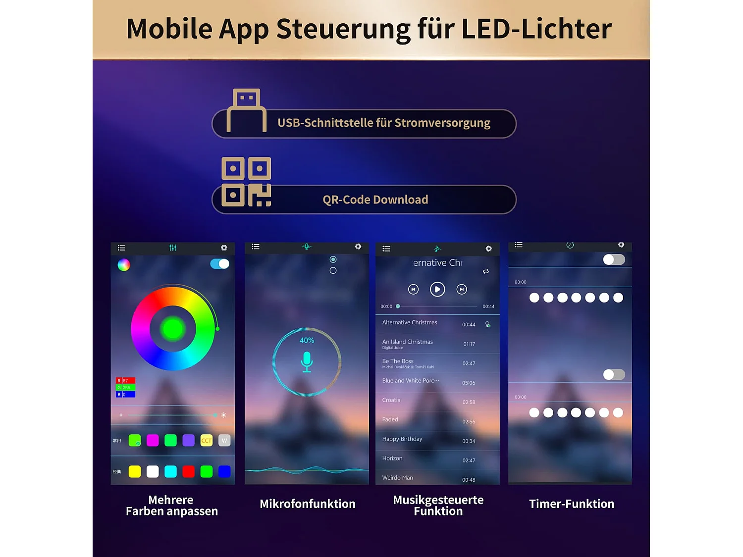 Hochwertiger Hochschrank mit LED-Beleuchtung+App-Steuerung,Standvitrine mit 4 Türen+3 Schubladen,Küchenvitrine mit Musik-Lichtfunktion+Kippschutz