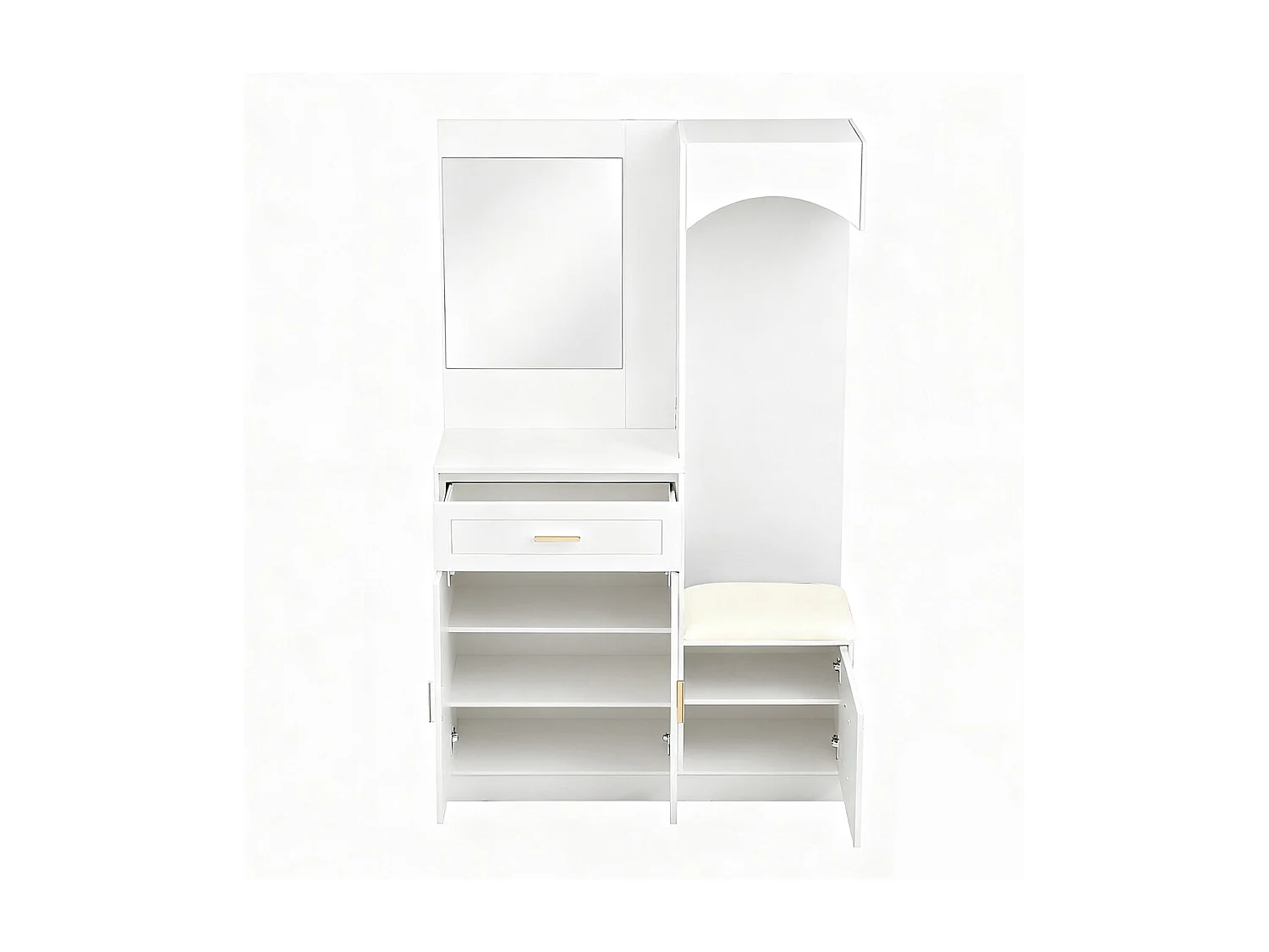 Garderobenset mit Spiegel und Schuhschrankkombination Flurgarderobe Wandgarderoben-Set 110 L x 33 B x 185.5 H cm Weiß