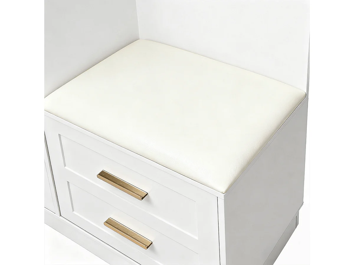 Garderobenset mit Spiegel und Schuhschrankkombination Flurgarderobe Wandgarderoben-Set 110 L x 33 B x 185.5 H cm Weiß