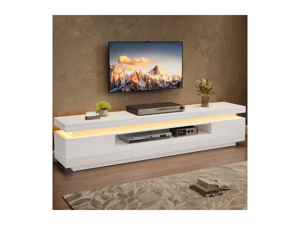 TV-Ständer mit 2 L-förmigen Schränken und 1 Schublade,Hochglanz-Wohnzimmerschrank mit LED,Lowboard, Stand-TV-Schrank für Fernseher um die 75 Zoll 175*38*45cm