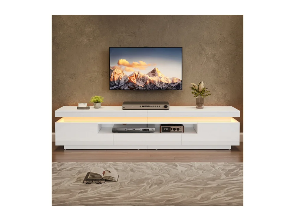 TV-Ständer mit 2 L-förmigen Schränken und 1 Schublade,Hochglanz-Wohnzimmerschrank mit LED,Lowboard, Stand-TV-Schrank für Fernseher um die 75 Zoll 175*38*45cm