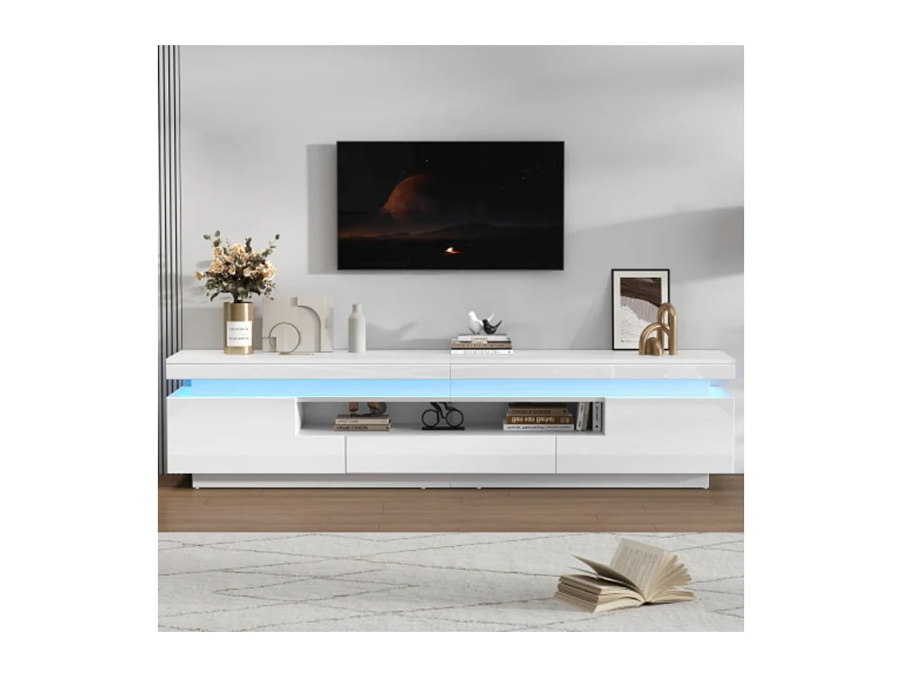 TV-Ständer mit 2 L-förmigen Schränken und 1 Schublade,Hochglanz-Wohnzimmerschrank mit LED,Lowboard, Stand-TV-Schrank für Fernseher um die 75 Zoll 175*38*45cm