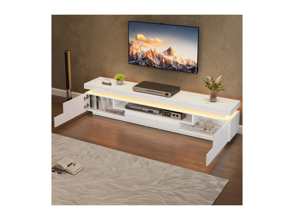 TV-Ständer mit 2 L-förmigen Schränken und 1 Schublade,Hochglanz-Wohnzimmerschrank mit LED,Lowboard, Stand-TV-Schrank für Fernseher um die 75 Zoll 175*38*45cm