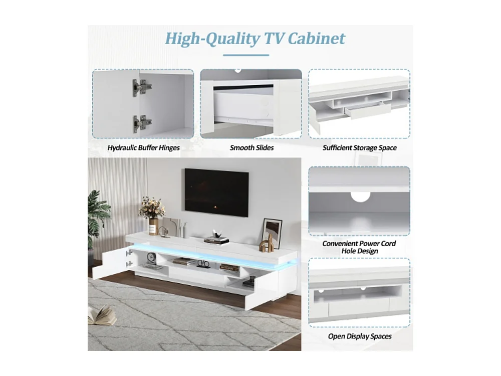 TV-Ständer mit 2 L-förmigen Schränken und 1 Schublade,Hochglanz-Wohnzimmerschrank mit LED,Lowboard, Stand-TV-Schrank für Fernseher um die 75 Zoll 175*38*45cm