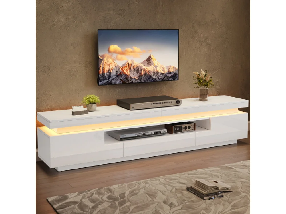 TV-Ständer mit 2 L-förmigen Schränken und 1 Schublade,Hochglanz-Wohnzimmerschrank mit LED,Lowboard, Stand-TV-Schrank für Fernseher um die 75 Zoll 175*38*45cm
