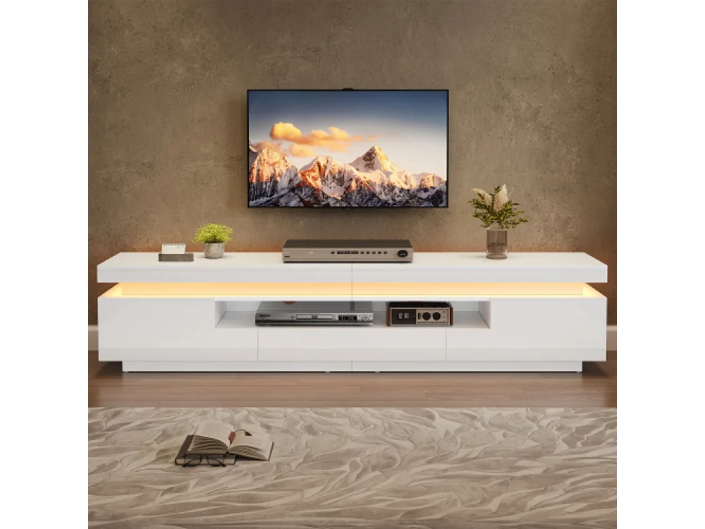 TV-Ständer mit 2 L-förmigen Schränken und 1 Schublade,Hochglanz-Wohnzimmerschrank mit LED,Lowboard, Stand-TV-Schrank für Fernseher um die 75 Zoll 175*38*45cm