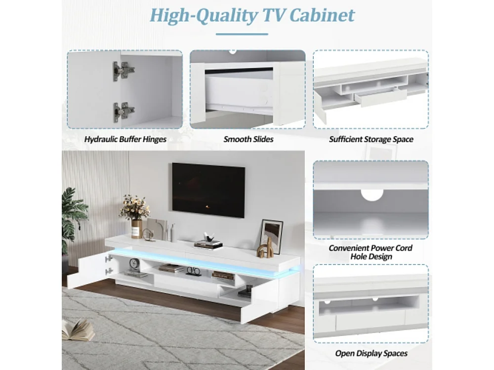 TV-Ständer mit 2 L-förmigen Schränken und 1 Schublade,Hochglanz-Wohnzimmerschrank mit LED,Lowboard, Stand-TV-Schrank für Fernseher um die 75 Zoll 175*38*45cm