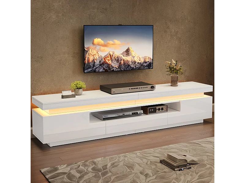 Wohnzimmer TV-Ständer mit 2 L-förmigen Schränken+Schublade,Hochglanz-Wohnzimmerschrank mit LED,Lowboard mit halboffenem Stauraum,Stand-TV-Schrank