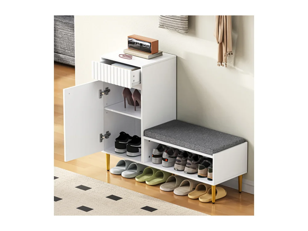 Schuhschrank mit Sitzbank, Schuhregal mit 1 Tür,Sitzhocker 1 offenen Ablagefächern, gepolstert 100*35*82.2cm (B×H×T)
