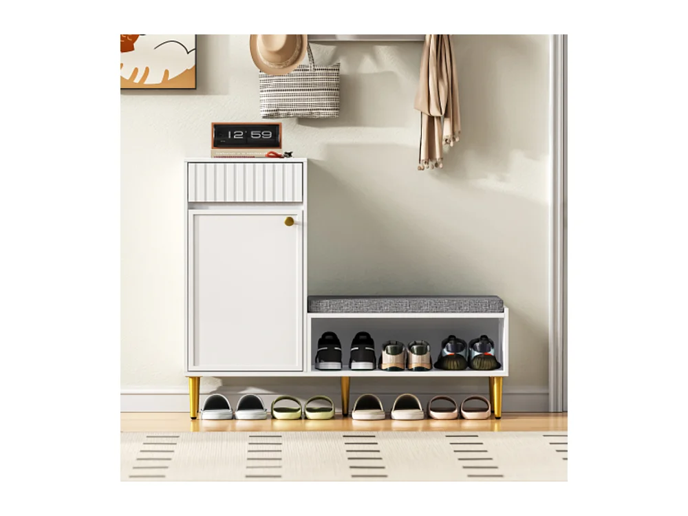 Schuhschrank mit Sitzbank, Schuhregal mit 1 Tür,Sitzhocker 1 offenen Ablagefächern, gepolstert 100*35*82.2cm (B×H×T)