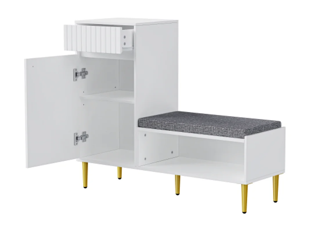 Schuhschrank mit Sitzbank, Schuhregal mit 1 Tür,Sitzhocker 1 offenen Ablagefächern, gepolstert 100*35*82.2cm (B×H×T)