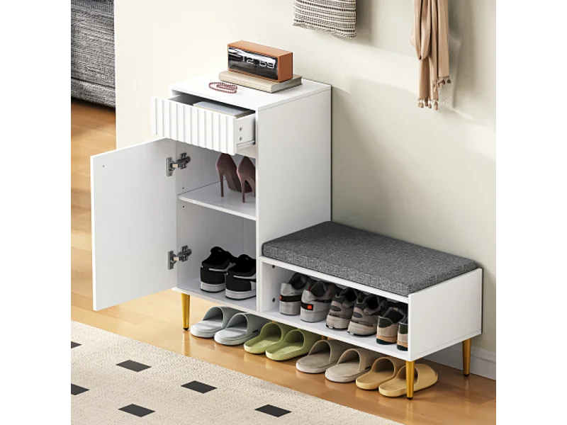 Schuhschrank mit Sitzbank, Schuhregal mit 1 Tür,Sitzhocker 1 offenen Ablagefächern, gepolstert 100*35*82.2cm (B×H×T)