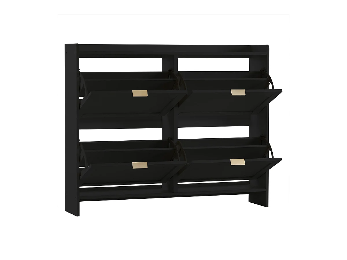 Schuhschrank mit 4 Klappenfächern und Freistehendem Schuhregal Schuhschränke B110/H90/T24 cm Schwarz