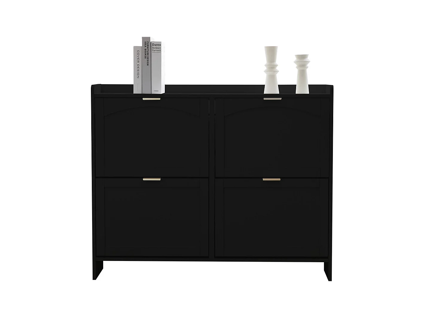 Schuhschrank mit 4 Klappenfächern und Freistehendem Schuhregal Schuhschränke B110/H90/T24 cm Schwarz