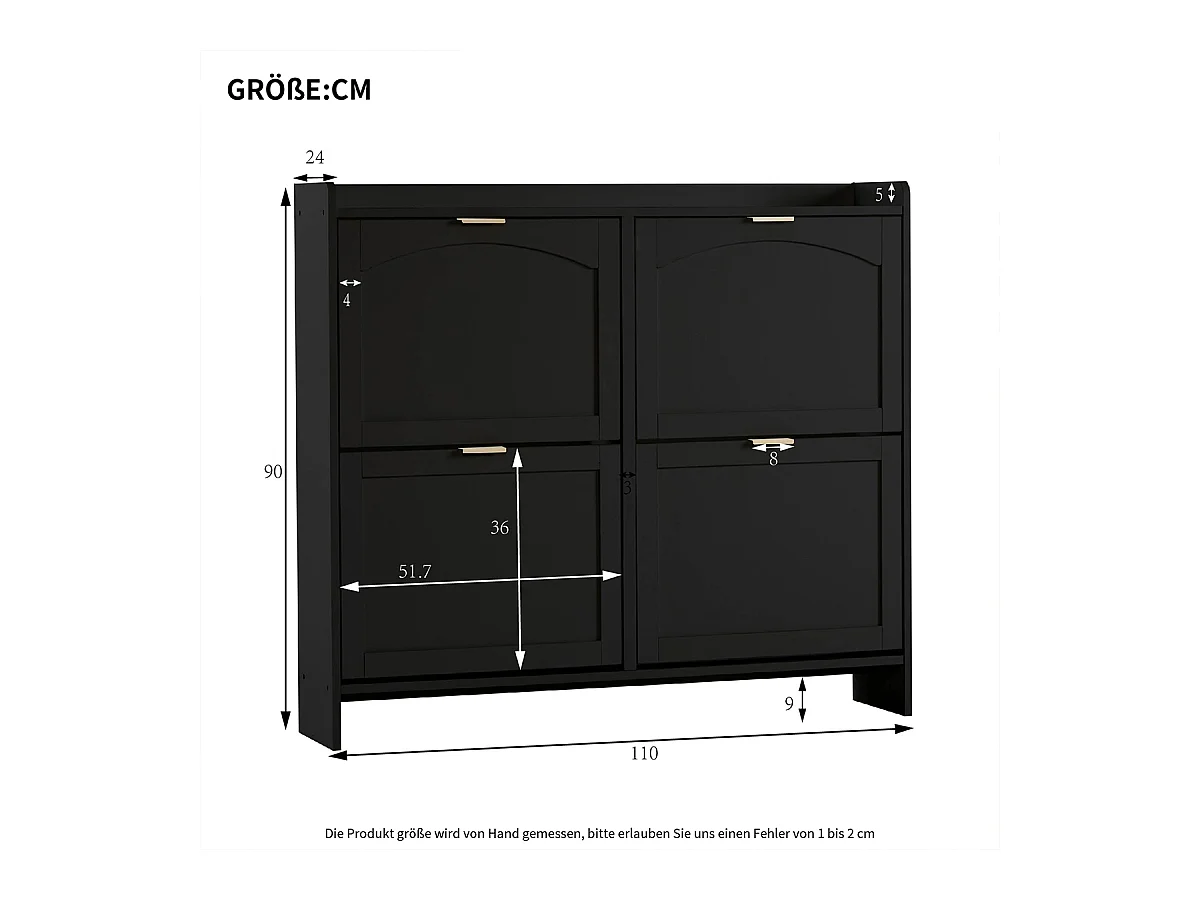 Schuhschrank mit 4 Klappenfächern und Freistehendem Schuhregal Schuhschränke B110/H90/T24 cm Schwarz