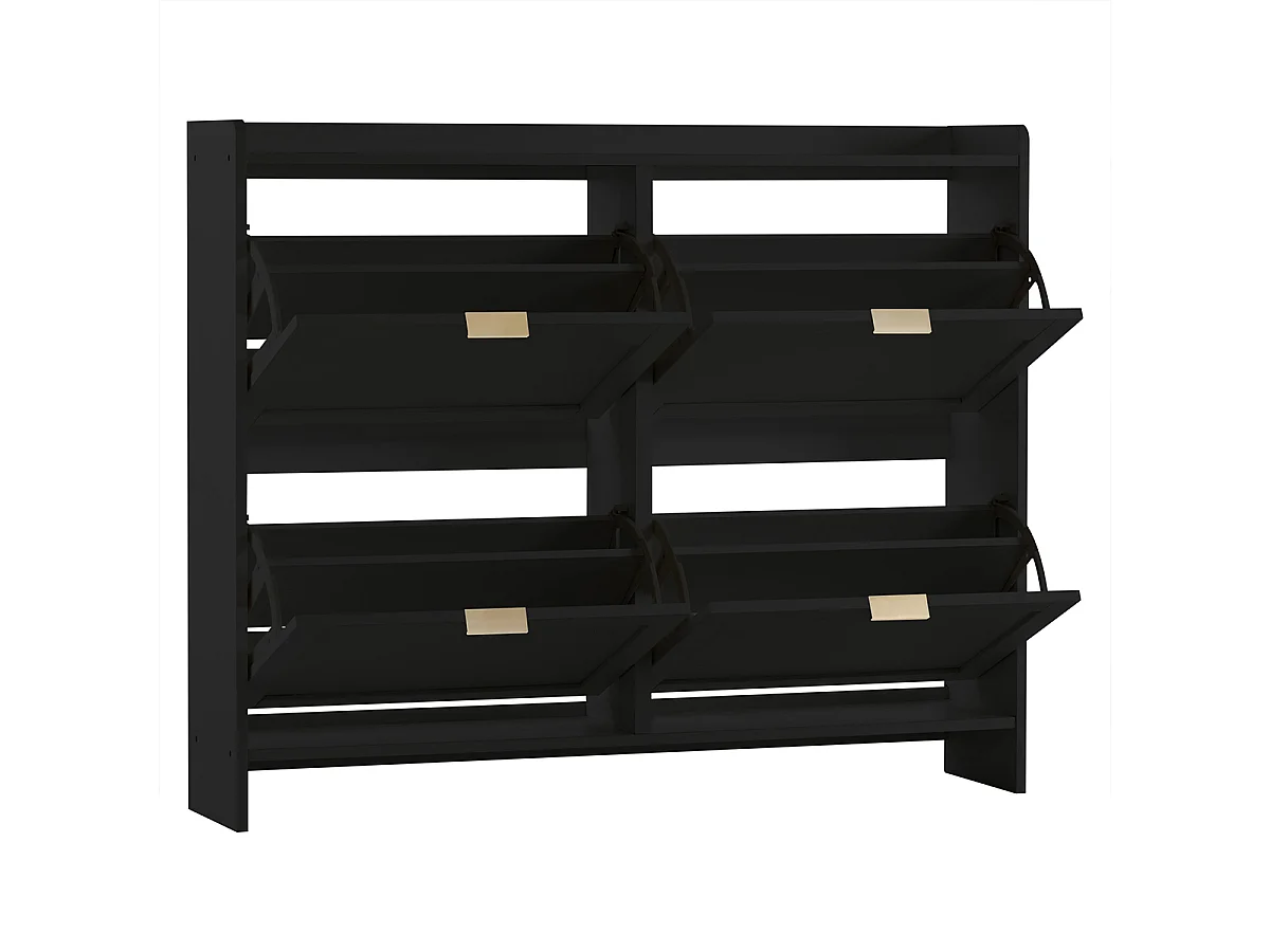 Schuhschrank mit 4 Klappenfächern und Freistehendem Schuhregal Schuhschränke B110/H90/T24 cm Schwarz