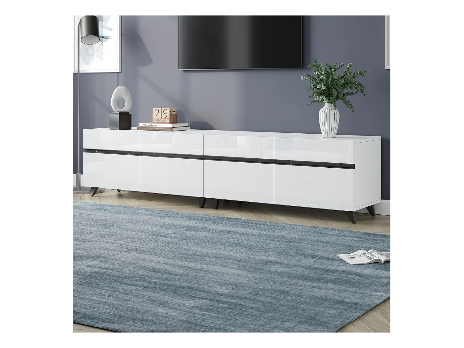 Fernsehschrank,Hochglanz-TV-Schrank, Lowboard mit 4 Schränken und verstellbaren Trennwänden,Wohnzimmerschrank mit 8 Tischbeinen,Tragkraft bis 52kg