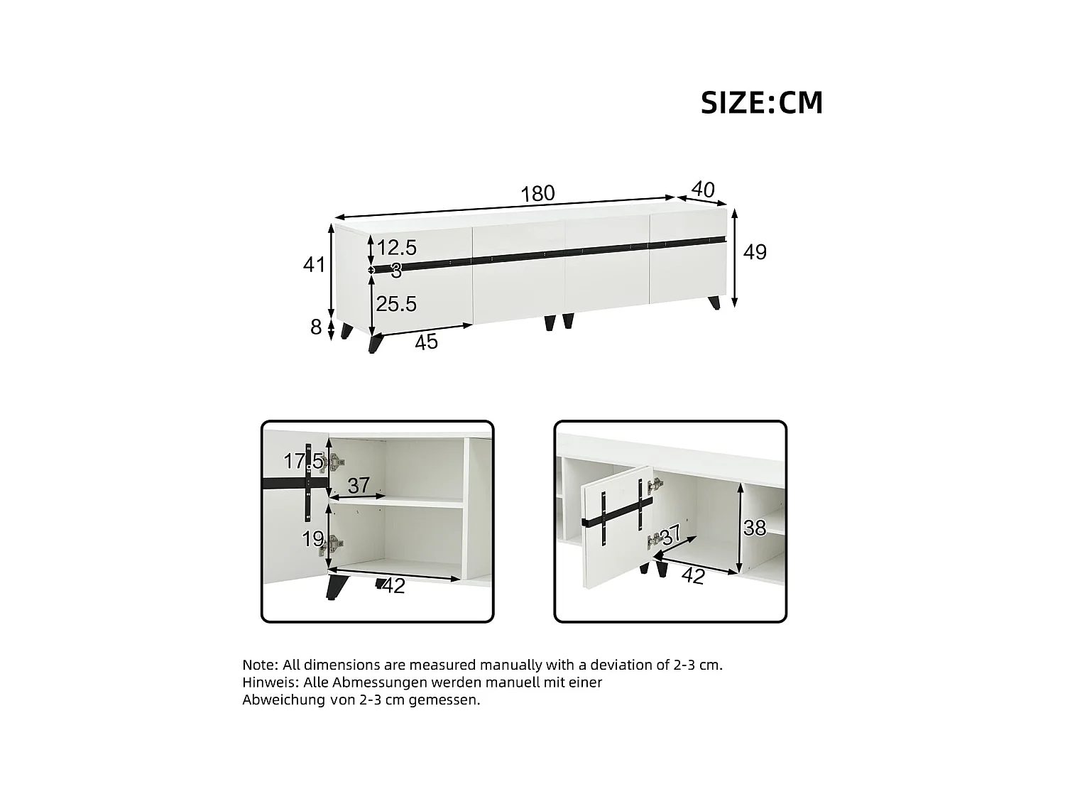 Fernsehschrank,Hochglanz-TV-Schrank, Lowboard mit 4 Schränken und verstellbaren Trennwänden,Wohnzimmerschrank mit 8 Tischbeinen,Tragkraft bis 52kg