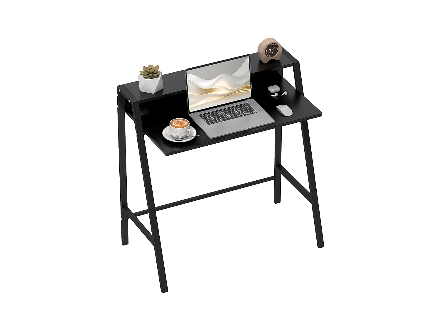Schreibtisch, Computertisch mit Ablage und Kabel Management, Schreibtisch mit Metallgestell für Arbeitszimmer, Schlafzimmer, Home Office, 84 x 45 x 85 cm