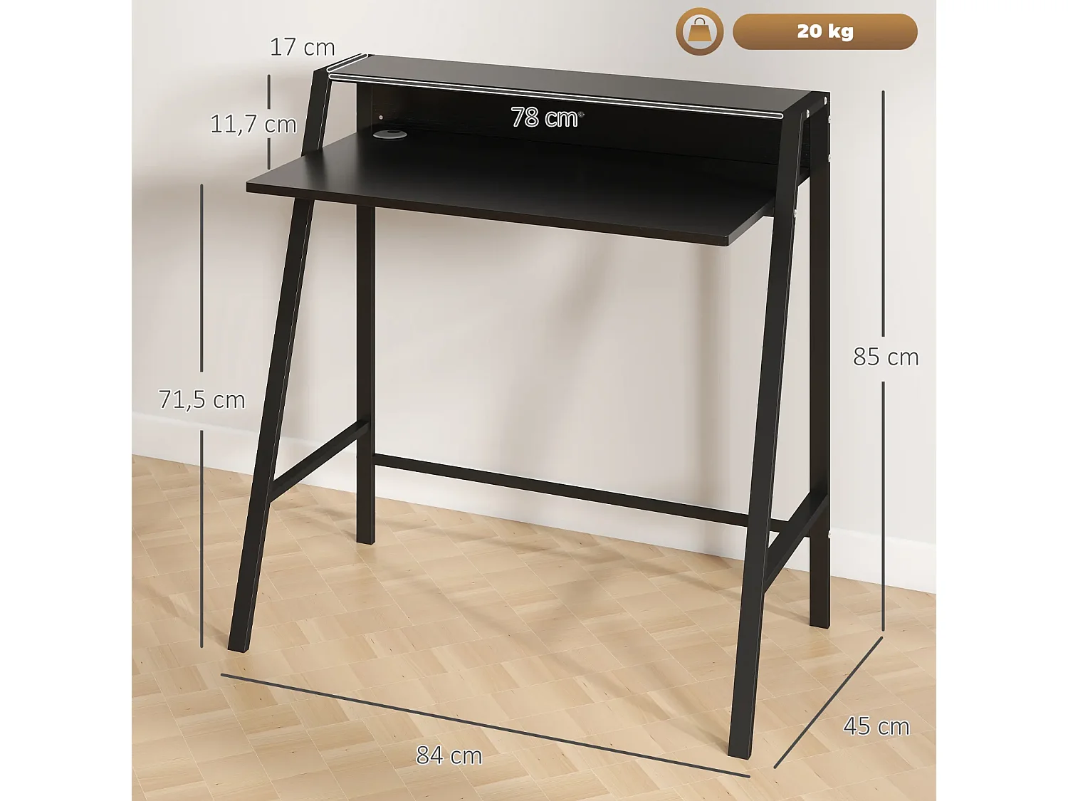 Schreibtisch, Computertisch mit Ablage und Kabel Management, Schreibtisch mit Metallgestell für Arbeitszimmer, Schlafzimmer, Home Office, 84 x 45 x 85 cm