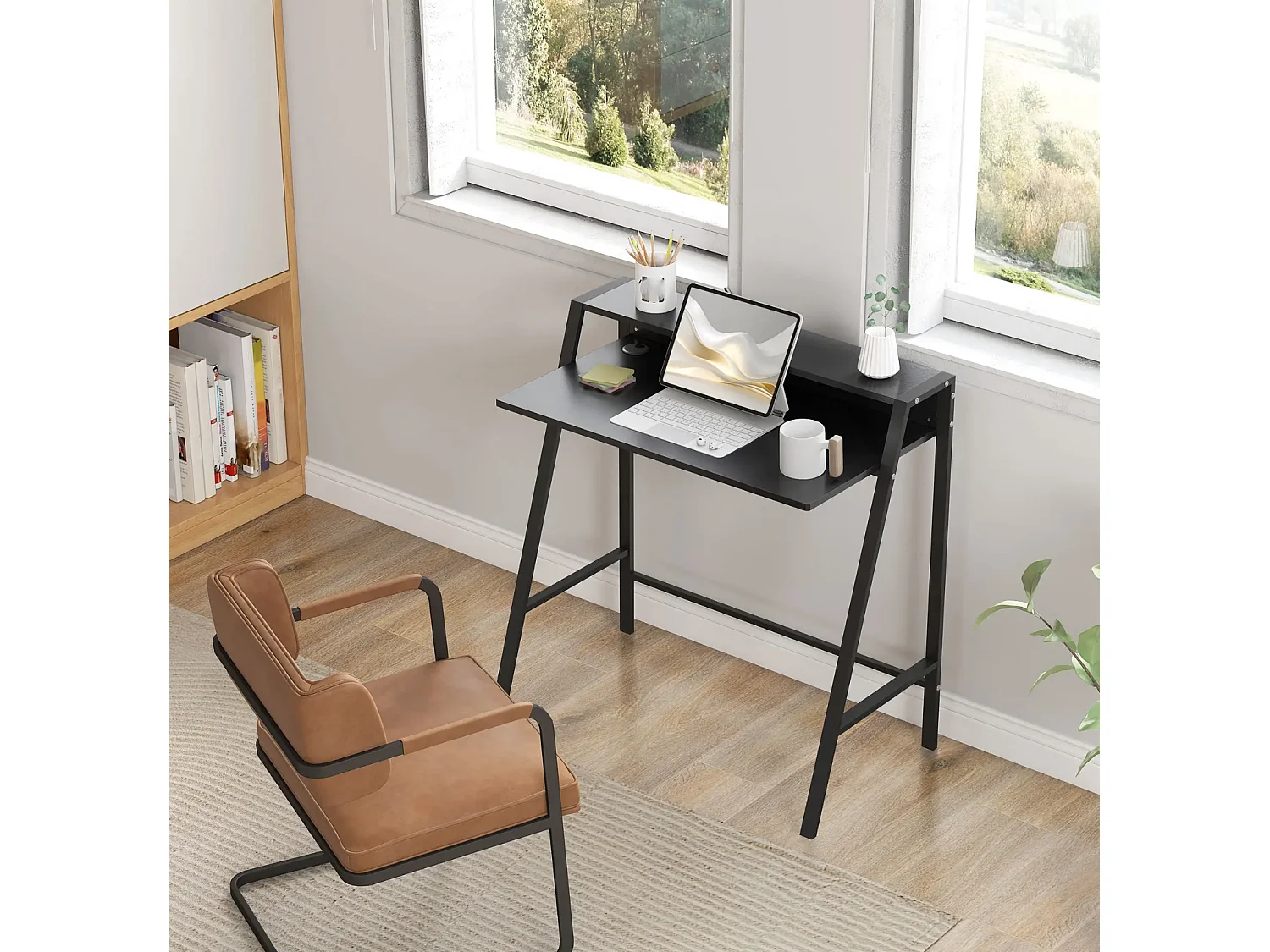 Schreibtisch, Computertisch mit Ablage und Kabel Management, Schreibtisch mit Metallgestell für Arbeitszimmer, Schlafzimmer, Home Office, 84 x 45 x 85 cm