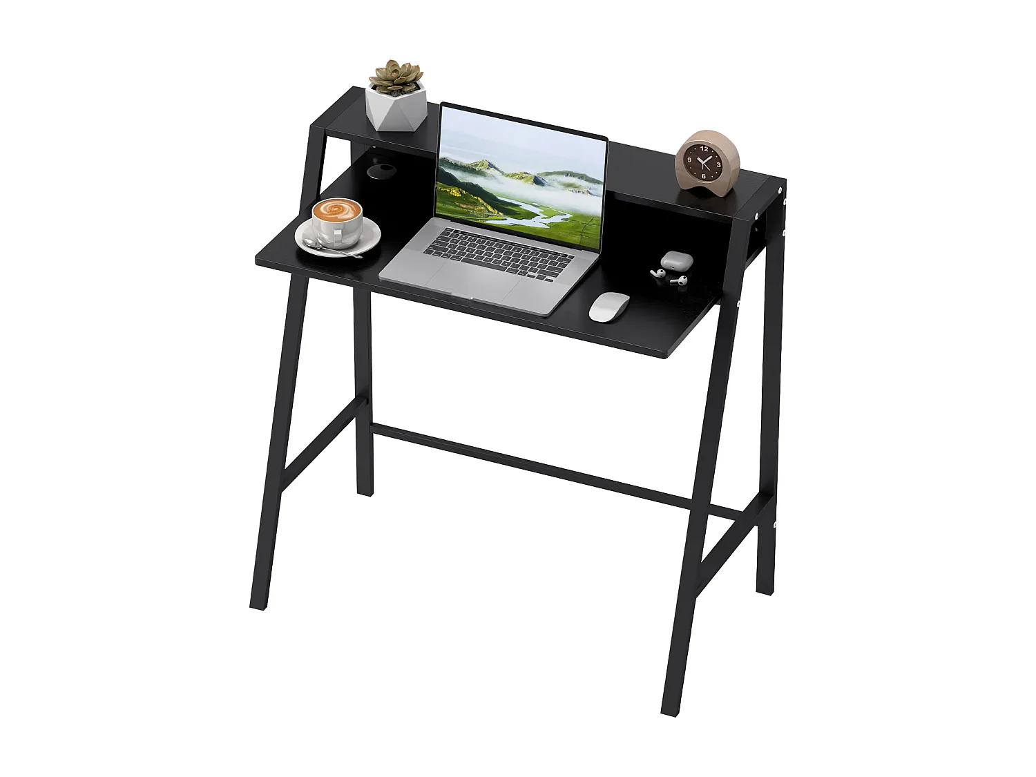 Schreibtisch, Computertisch mit Ablage und Kabel Management, Schreibtisch mit Metallgestell für Arbeitszimmer, Schlafzimmer, Home Office, 84 x 45 x 85 cm