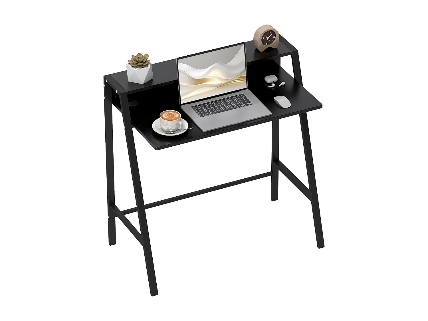 Schreibtisch, Computertisch mit Ablage und Kabel Management, Schreibtisch mit Metallgestell für Arbeitszimmer, Schlafzimmer, Home Office, 84 x 45 x 85 cm