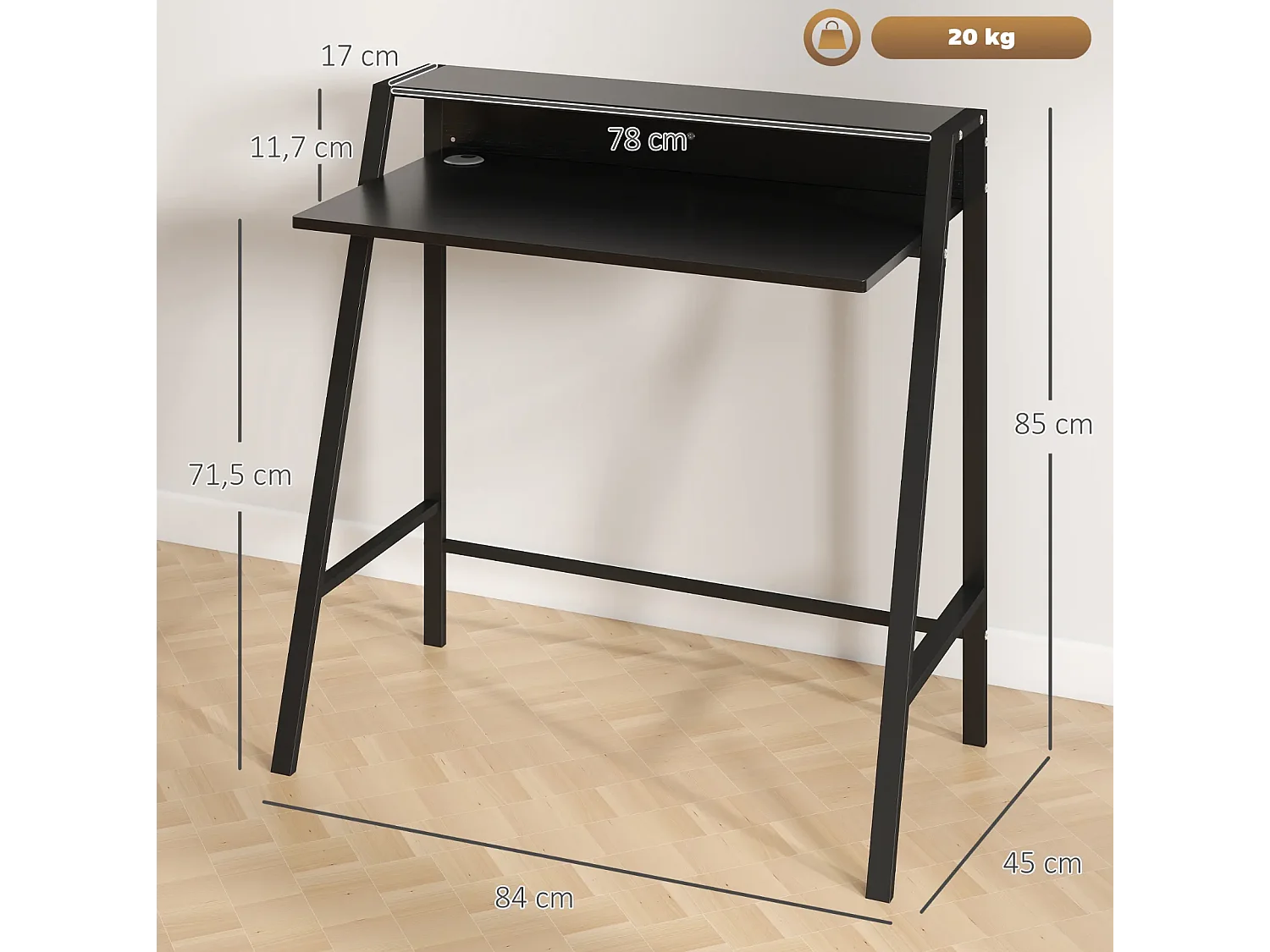 Schreibtisch, Computertisch mit Ablage und Kabel Management, Schreibtisch mit Metallgestell für Arbeitszimmer, Schlafzimmer, Home Office, 84 x 45 x 85 cm