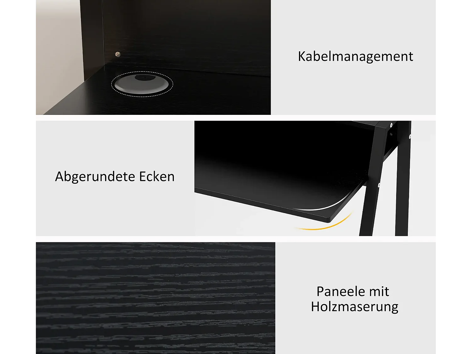 Schreibtisch, Computertisch mit Ablage und Kabel Management, Schreibtisch mit Metallgestell für Arbeitszimmer, Schlafzimmer, Home Office, 84 x 45 x 85 cm