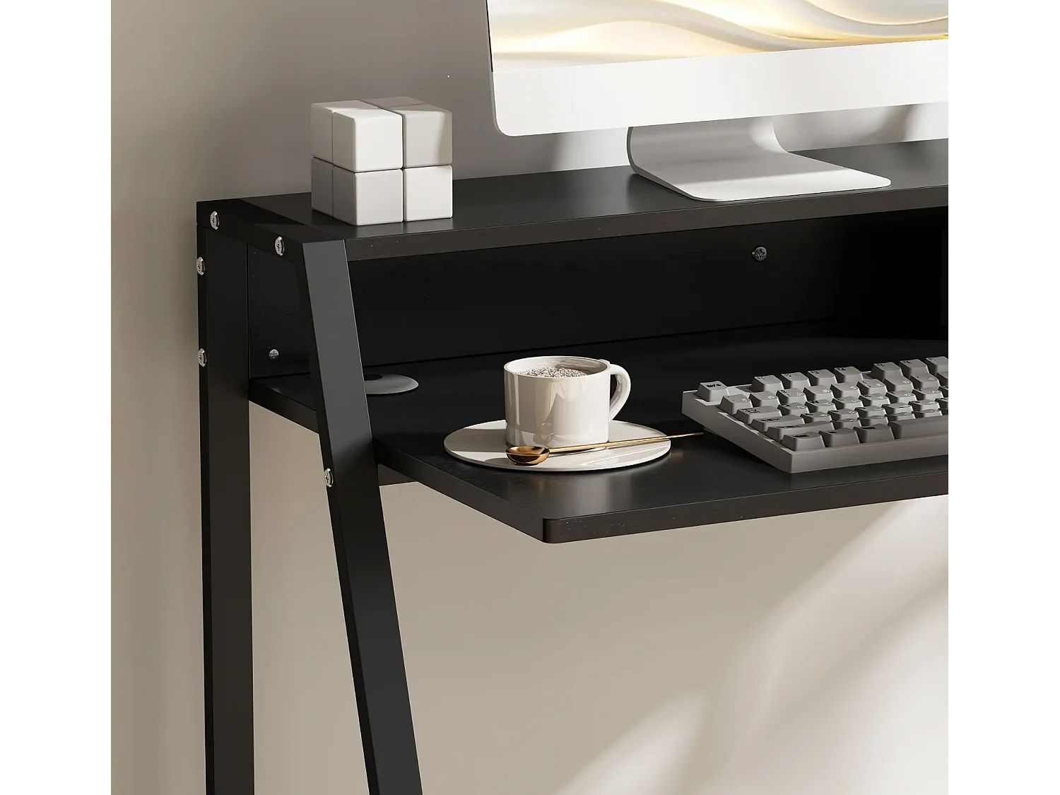 Schreibtisch, Computertisch mit Ablage und Kabel Management, Schreibtisch mit Metallgestell für Arbeitszimmer, Schlafzimmer, Home Office, 84 x 45 x 85 cm