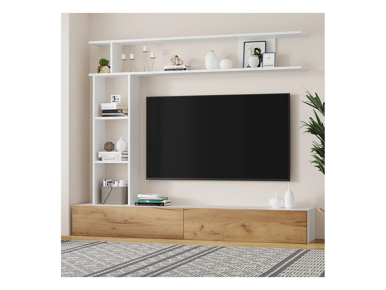 180*35*22.5cm TV Wohnwand-set mit Vitrinen,Mediawand inkl.TV-Board, Standregal und Wandregal,TV Wohnzimmermöbel-Set,TV-Schrank, stehend&hängend