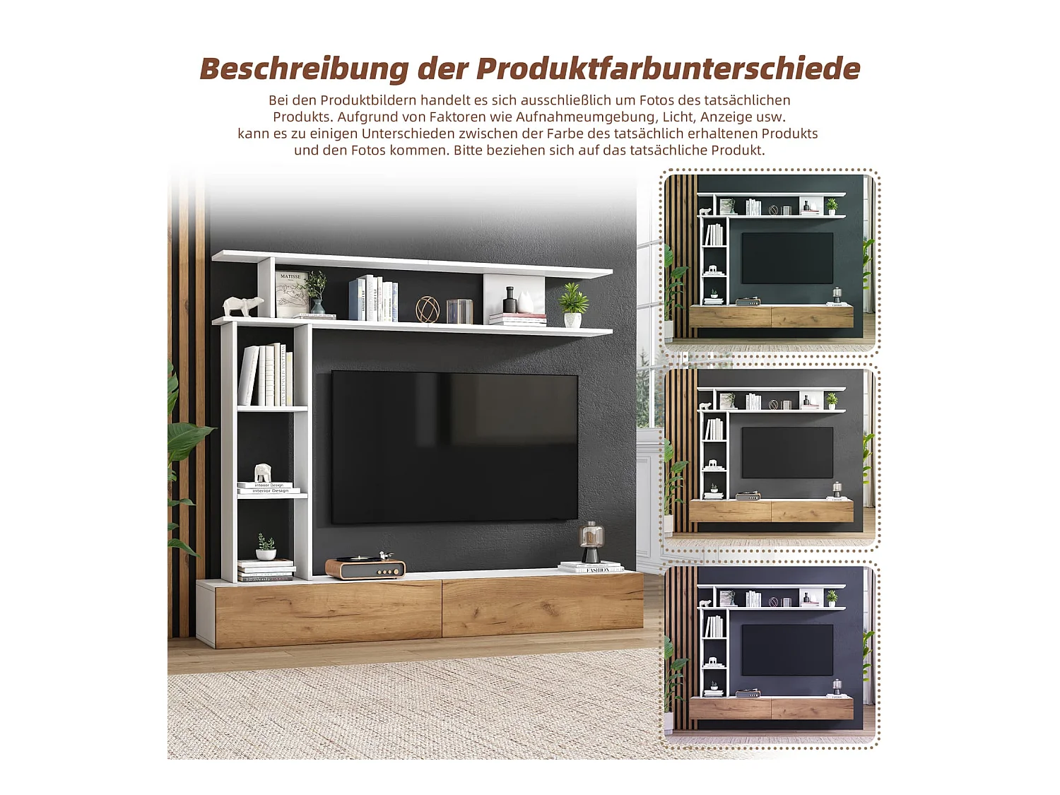 180*35*22.5cm TV Wohnwand-set mit Vitrinen,Mediawand inkl.TV-Board, Standregal und Wandregal,TV Wohnzimmermöbel-Set,TV-Schrank, stehend&hängend