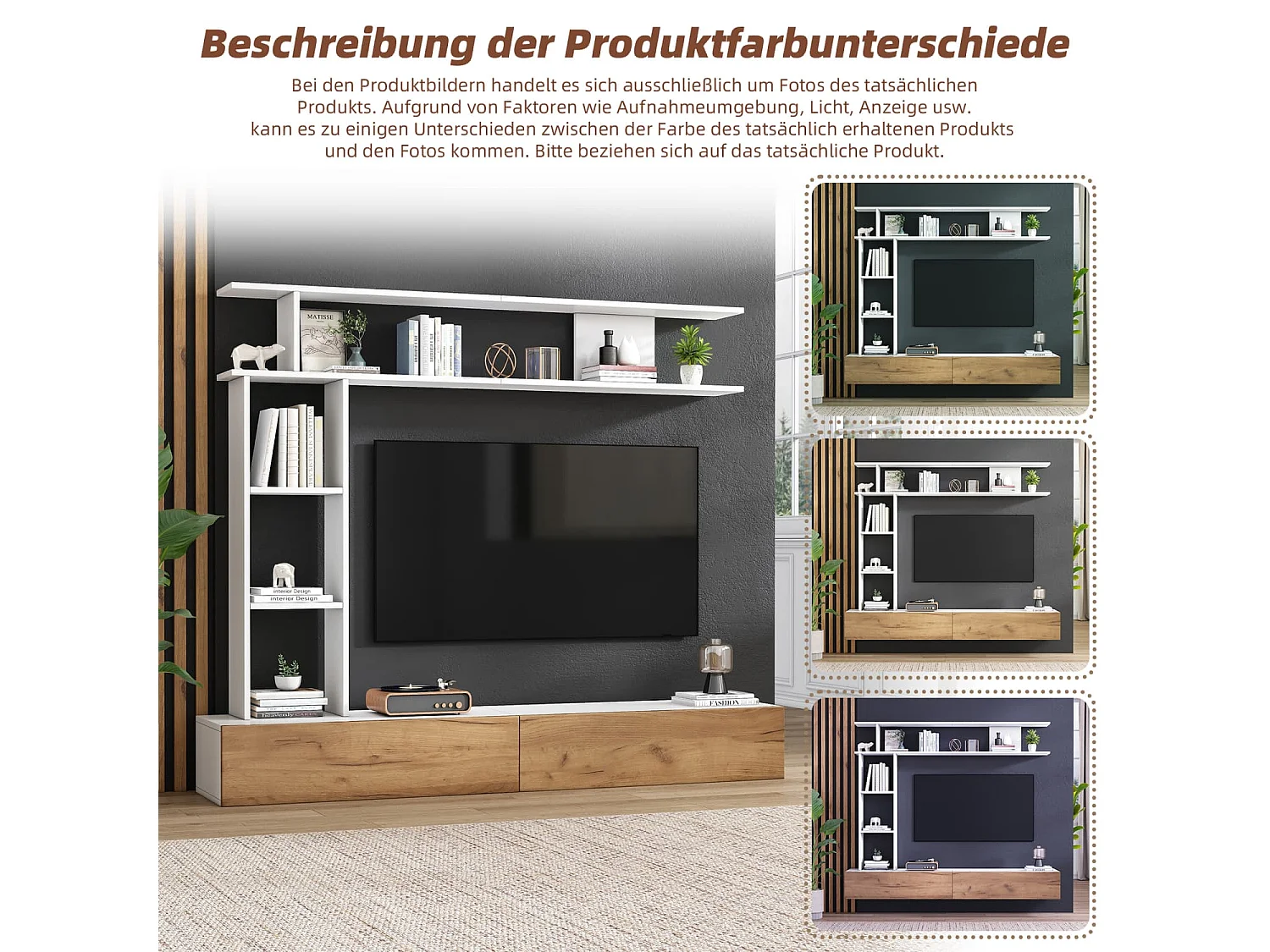 180*35*22.5cm TV Wohnwand-set mit Vitrinen,Mediawand inkl.TV-Board, Standregal und Wandregal,TV Wohnzimmermöbel-Set,TV-Schrank, stehend&hängend
