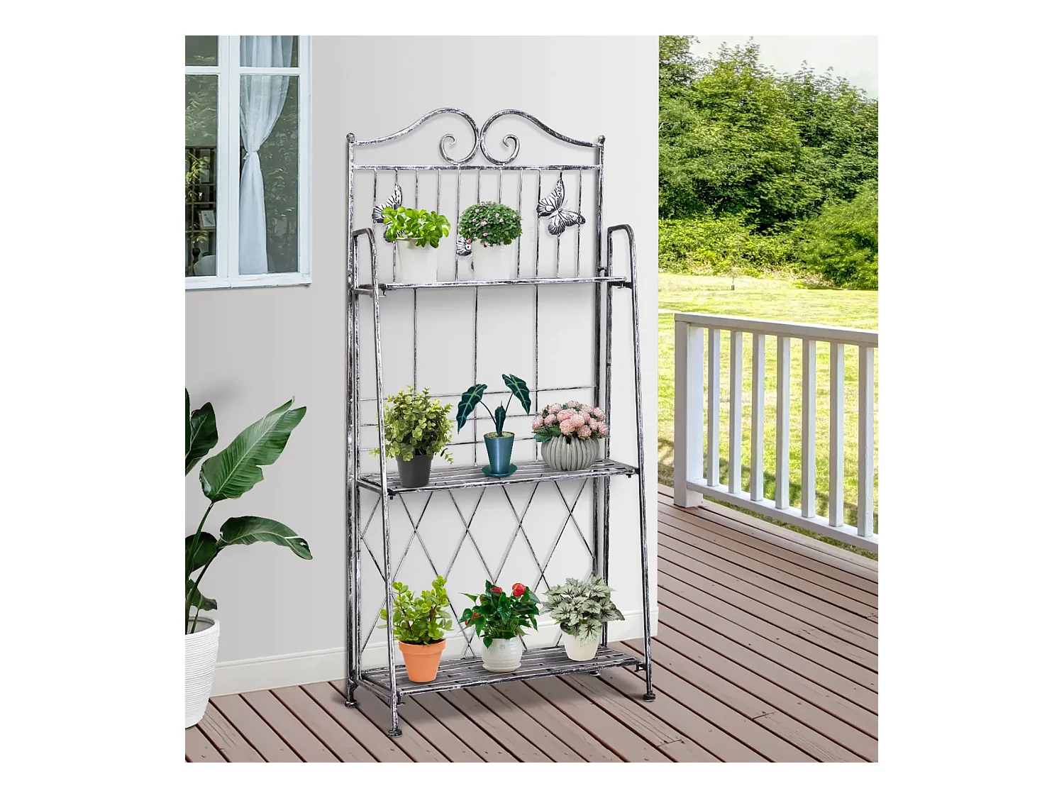 Pflanzregal, Pflanzenständer Blumenregal, Blumenständer Blumentreppe Gartenregal 3 Ebenen 44 x 25 x 96 cm