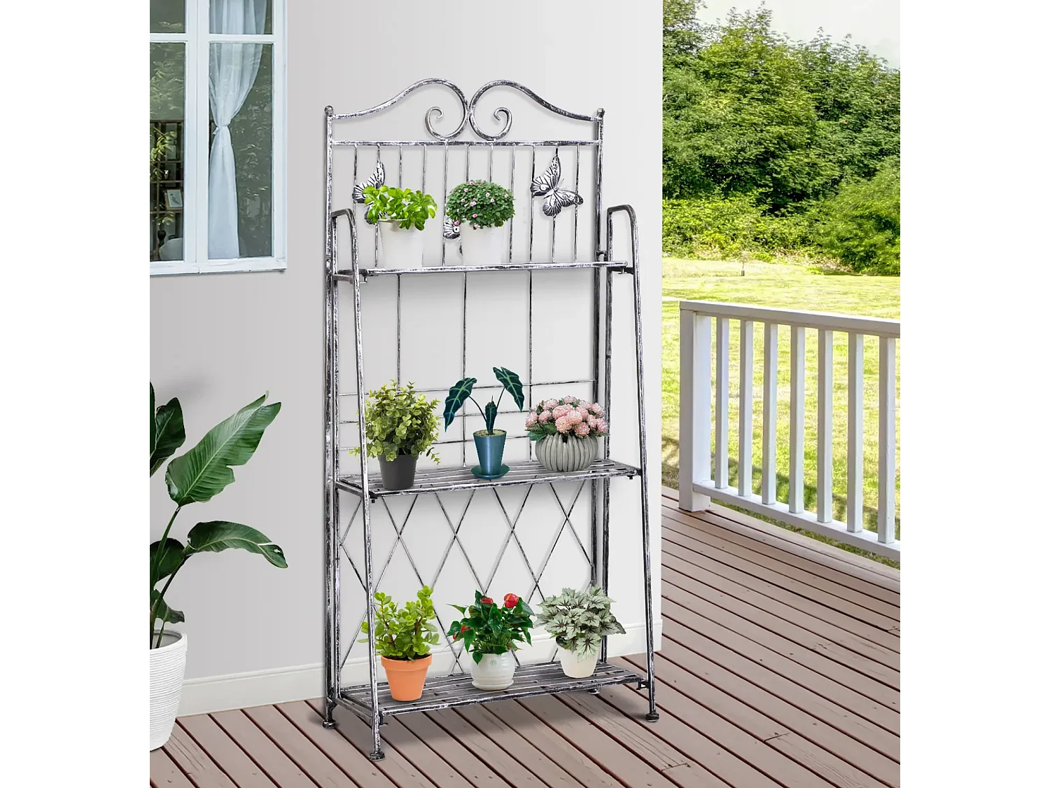 Pflanzregal, Pflanzenständer Blumenregal, Blumenständer Blumentreppe Gartenregal 3 Ebenen 44 x 25 x 96 cm