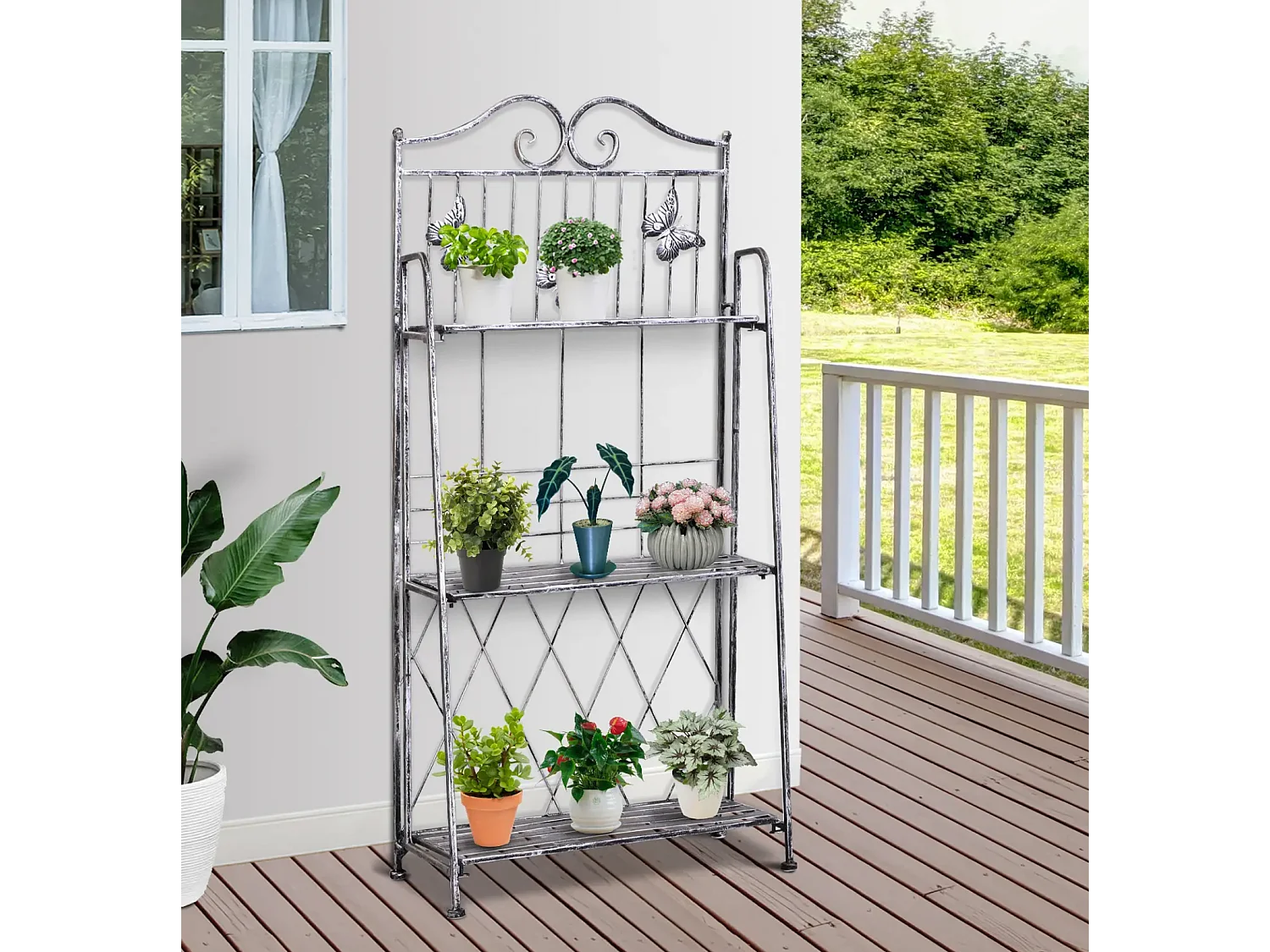 Pflanzregal, Pflanzenständer Blumenregal, Blumenständer Blumentreppe Gartenregal 3 Ebenen 44 x 25 x 96 cm