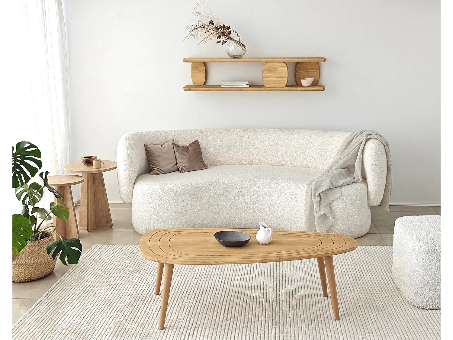 Wandplank van massief hout, eikenhouten afwerking, 120 x 30 x 24 cm | 100% duurzame constructie | Ideaal voor decoreren en organiseren