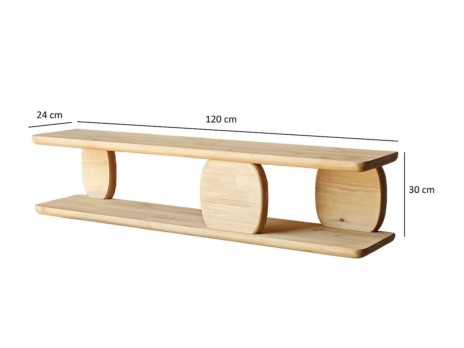 Wandplank van massief hout, eikenhouten afwerking, 120 x 30 x 24 cm | 100% duurzame constructie | Ideaal voor decoreren en organiseren