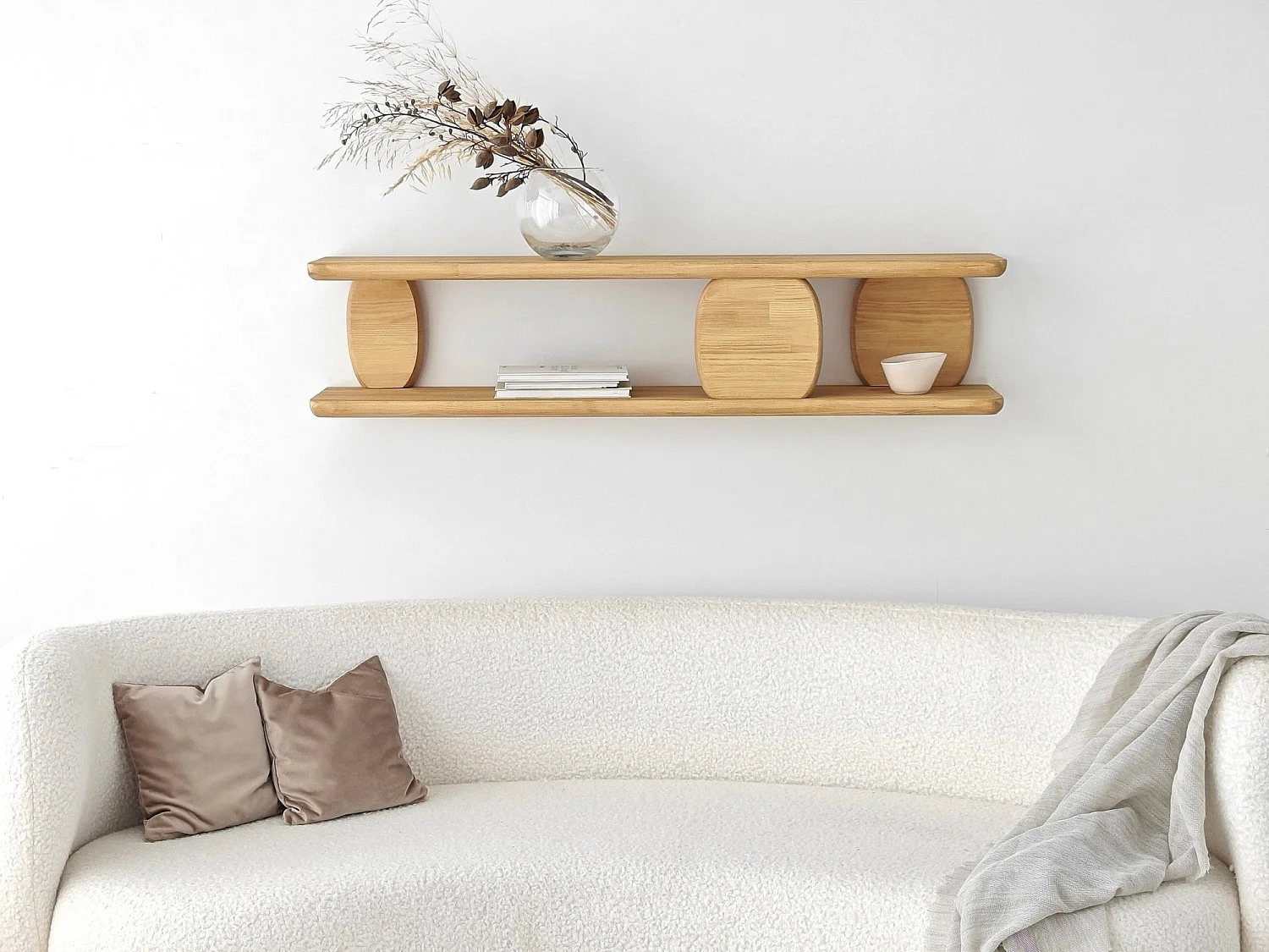 Wandplank van massief hout, eikenhouten afwerking, 120 x 30 x 24 cm | 100% duurzame constructie | Ideaal voor decoreren en organiseren