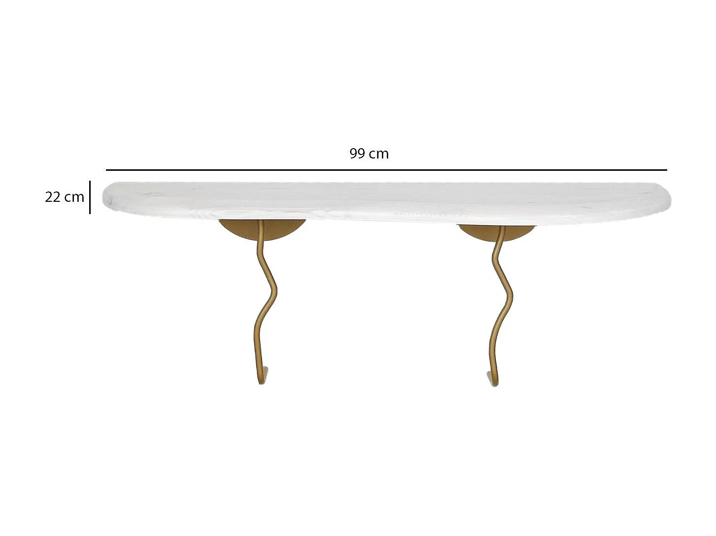 Étagère murale élégante, 99 cm x 22 cm, 100 % pin et structure en métal, finition or et blanc | Solution de rangement