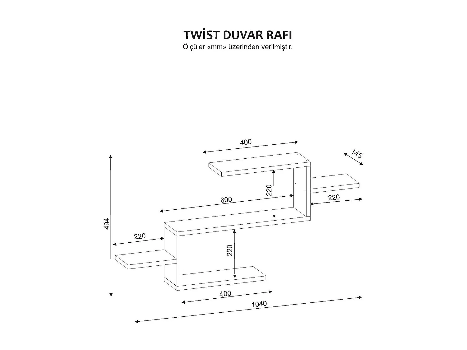 Mensola da parete scandinava – 104 x 49,4 x 14,5 cm – Bianco – Pannello di particelle