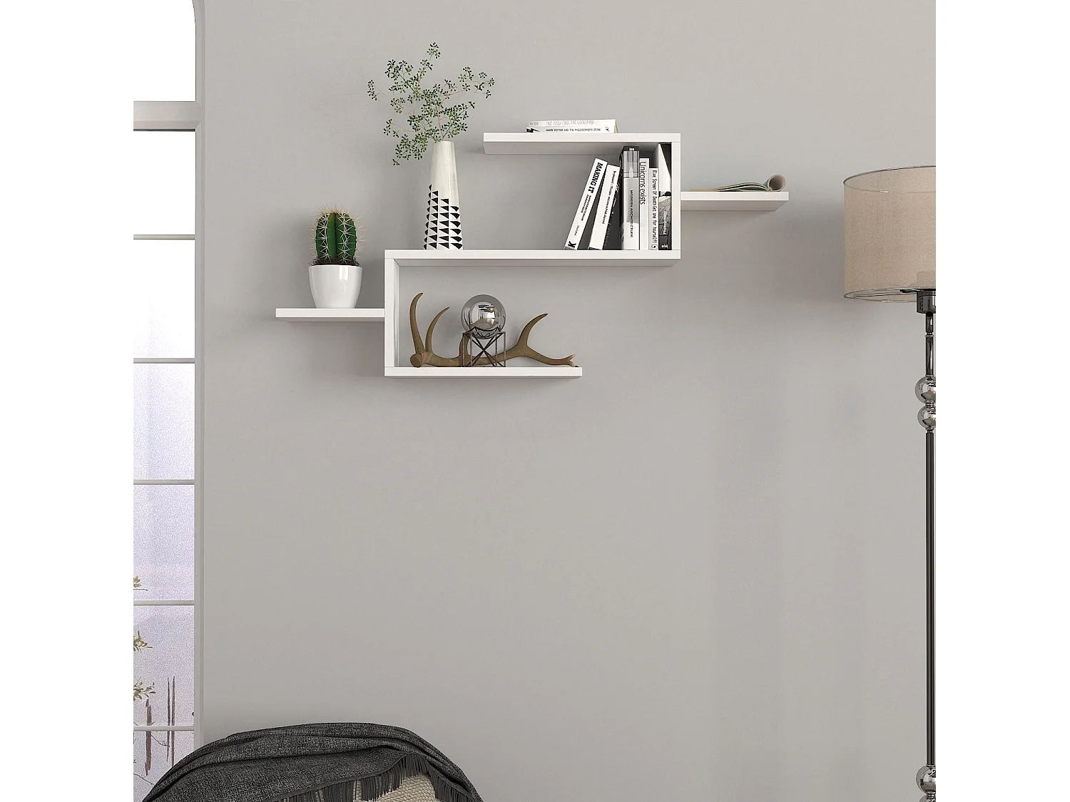 Étagère murale scandinave – 104 x 49,4 x 14,5 cm – Blanc – Panneau de particules