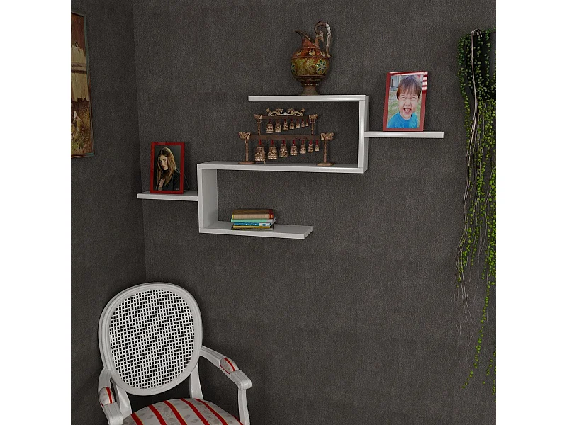 Étagère murale scandinave – 104 x 49,4 x 14,5 cm – Blanc – Panneau de particules