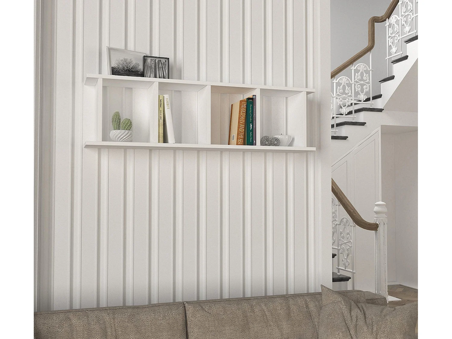 Skandinavisches Wandregal – 120 x 33,6 x 19,5 cm – Weiß – Melaminbeschichtete Spanplatte